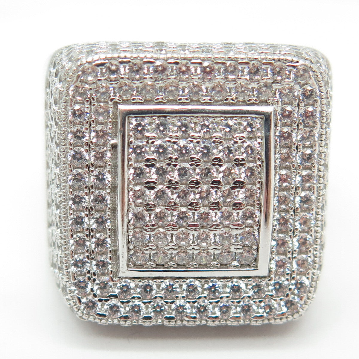 925 Sterling Silver Pave C Z Domed Ring Size 10.25