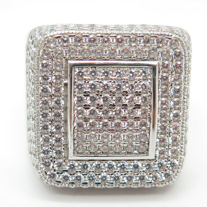 925 Sterling Silver Pave C Z Domed Ring Size 10.25