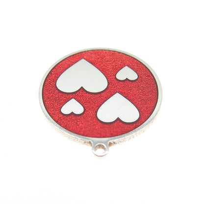 925 Sterling Silver Red Enamel Heart Round Tag Minimalist Charm Pendant