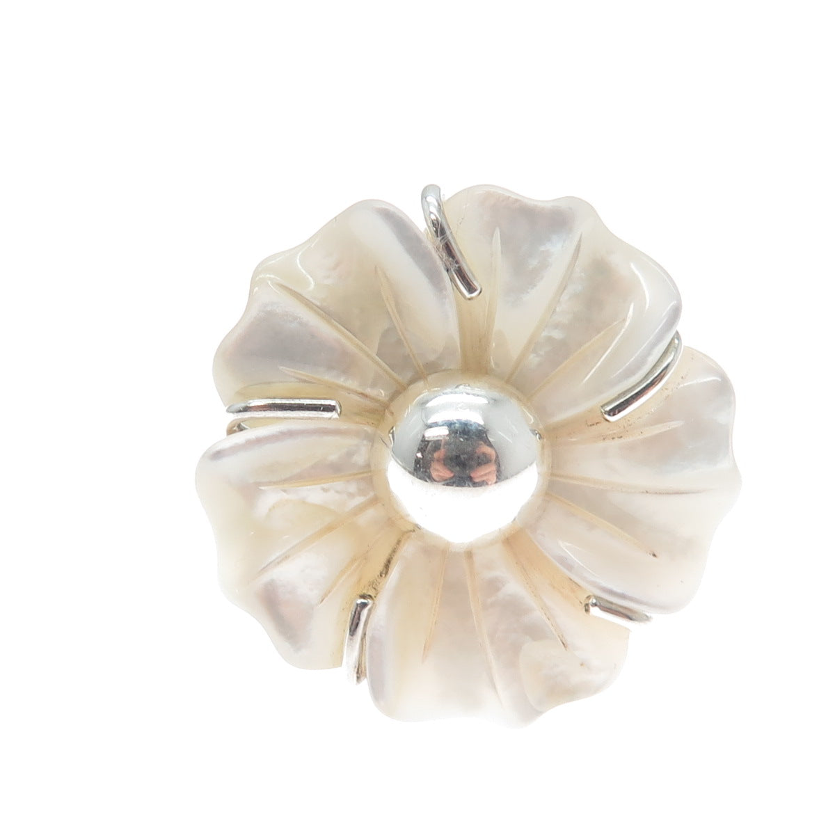 RIDER 950 Silver Vintage Real Carved MOP Flower Adjustable Ring Size 8.75