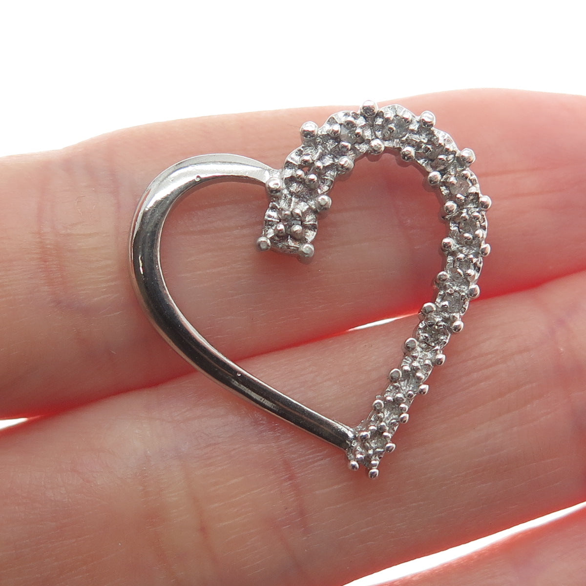 CHARLES WINSTON 925 Sterling Silver Real Round-Cut Diamond Heart Slide Pendant