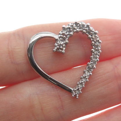 CHARLES WINSTON 925 Sterling Silver Real Round-Cut Diamond Heart Slide Pendant