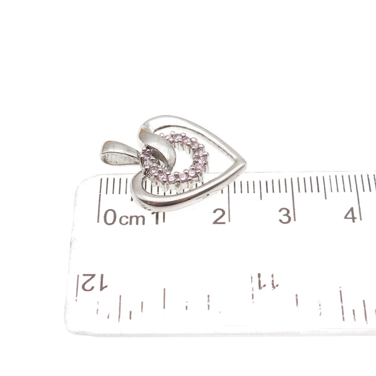 Jewelry Concepts Sterling Silver Round-Cut Pink C Z Heart Mini Charm Pendant
