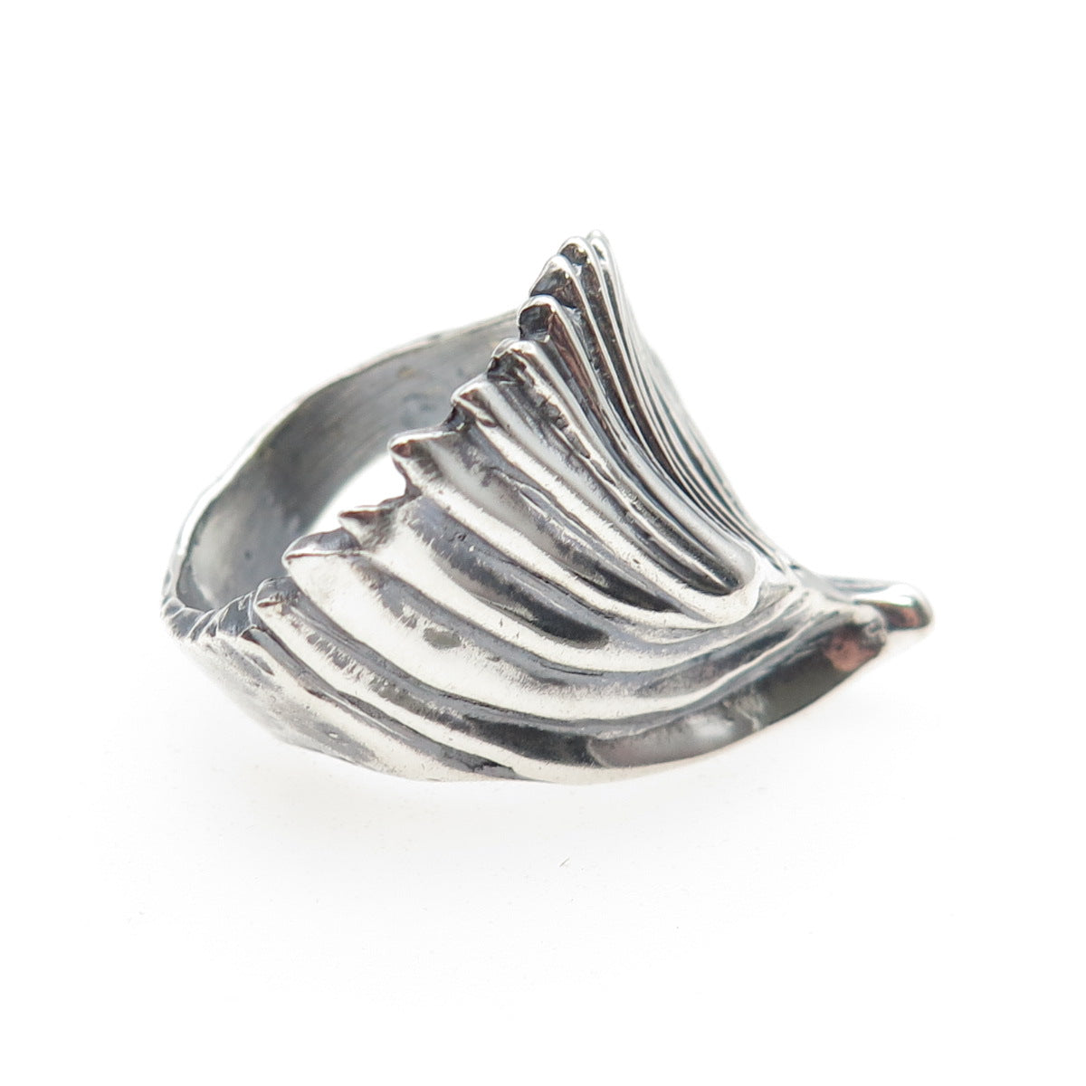 925 Sterling Silver Vintage Modernist Wing Oxidized Ring Size 7.5