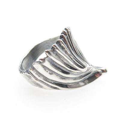 925 Sterling Silver Vintage Modernist Wing Oxidized Ring Size 7.5