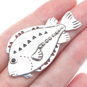 925 Sterling Silver Vintage Oz Black Enamel Fish Pin Brooch