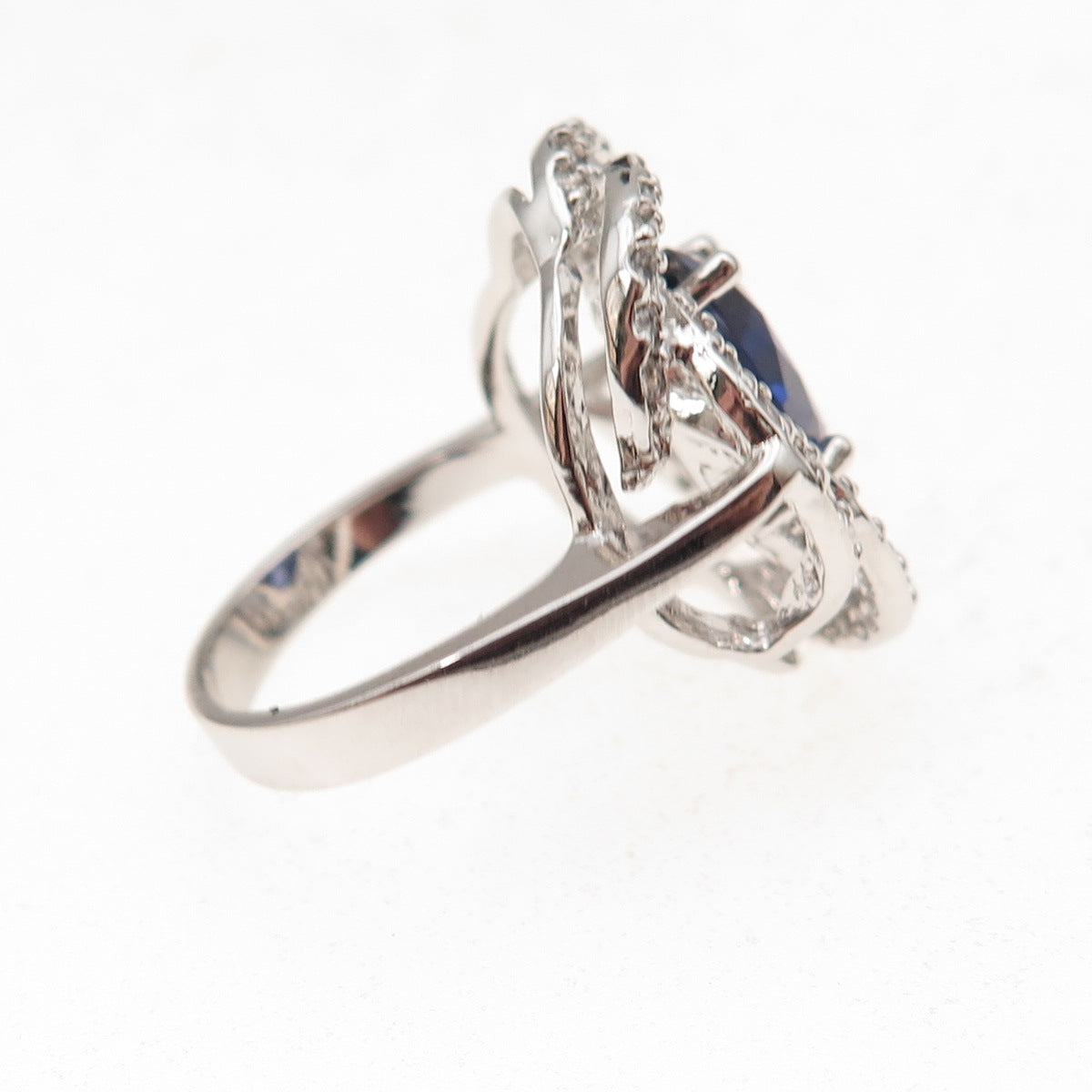 Collins 925 Sterling Silver Blue & White C Z Floral Ring Size 6