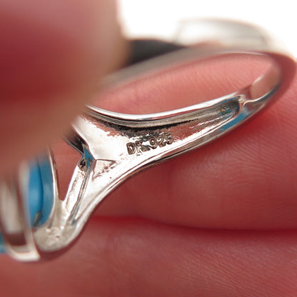 925 Sterling Silver Real Sleeping Beauty Turquoise Teardrop Ring Size 8.25