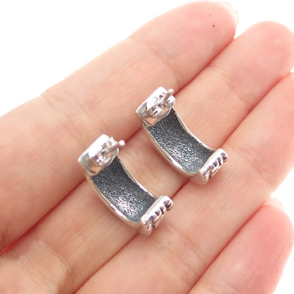 925 Sterling Silver Vintage Modernist Maze Oxidized Half Hoop Earrings