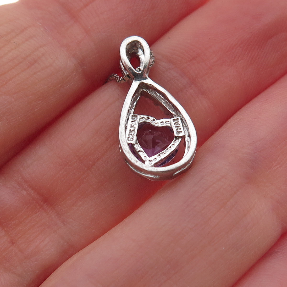 925 Sterling Silver Real Diamond & Amethyst Infinity Box Chain Necklace 18"