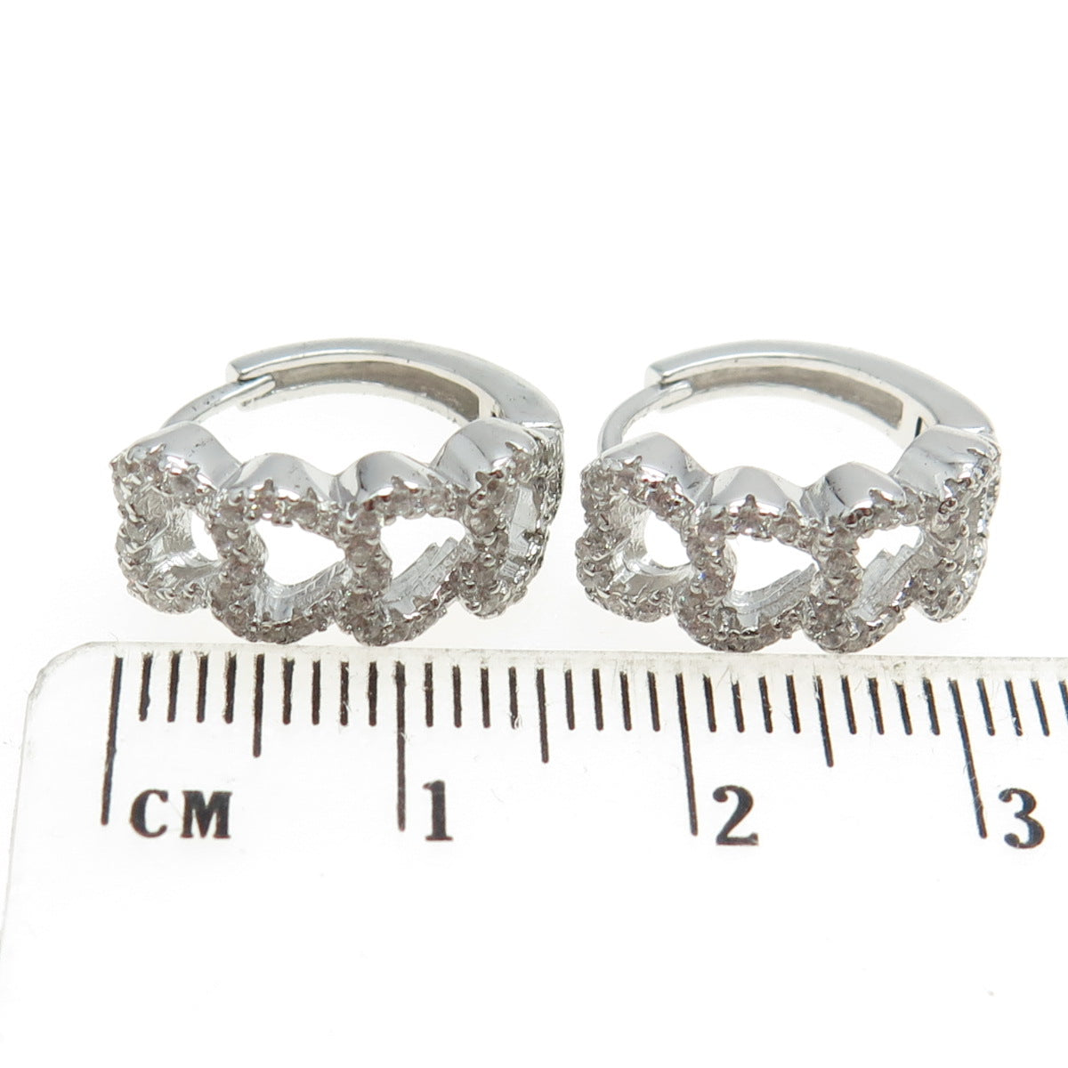 925 Sterling Silver Pave C Z Open Heart Huggie Earrings