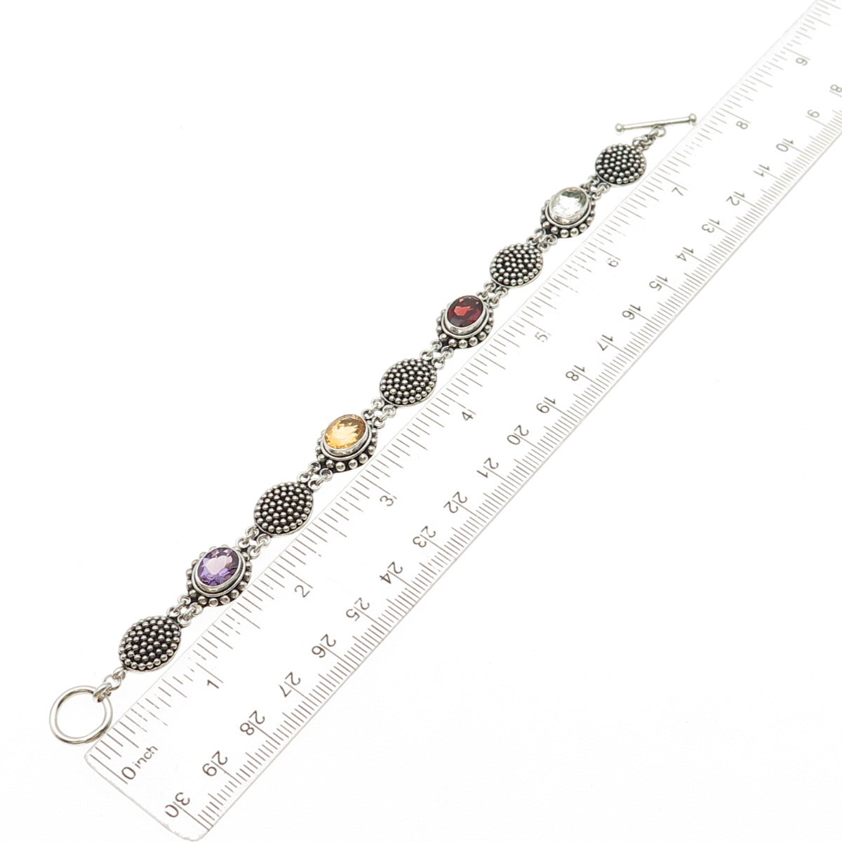 SUARTI BALI Sterling Vintage Prasiolite Amethyst Garnet & Citrine Bracelet 7.25"