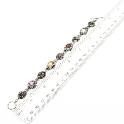 SUARTI BALI Sterling Vintage Prasiolite Amethyst Garnet & Citrine Bracelet 7.25"