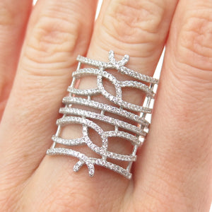 925 Sterling Silver Round-Cut C Z Fence Adjustable Ring Size 7.75