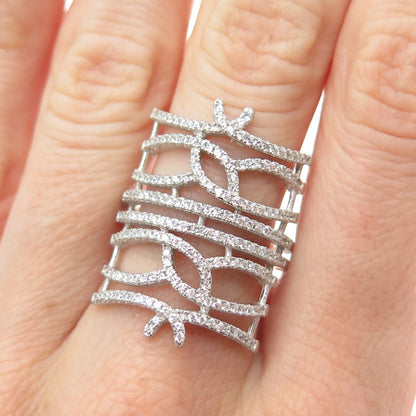 925 Sterling Silver Round-Cut C Z Fence Adjustable Ring Size 7.75