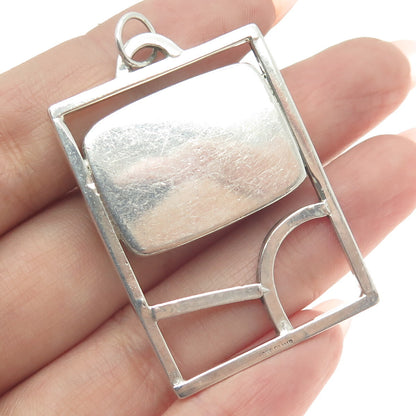 925 Sterling Silver Vintage Real Jasper Modernist Slide Pendant