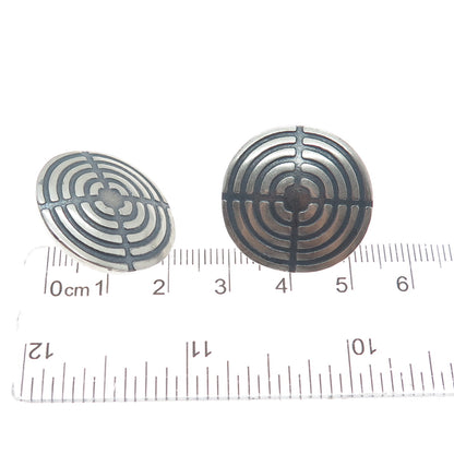925 Sterling Silver Vintage Mexico Maze Oxidized Round Earrings