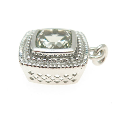 SAI 925 Sterling Silver Real Cushion-Cut Light Green Topaz Pendant