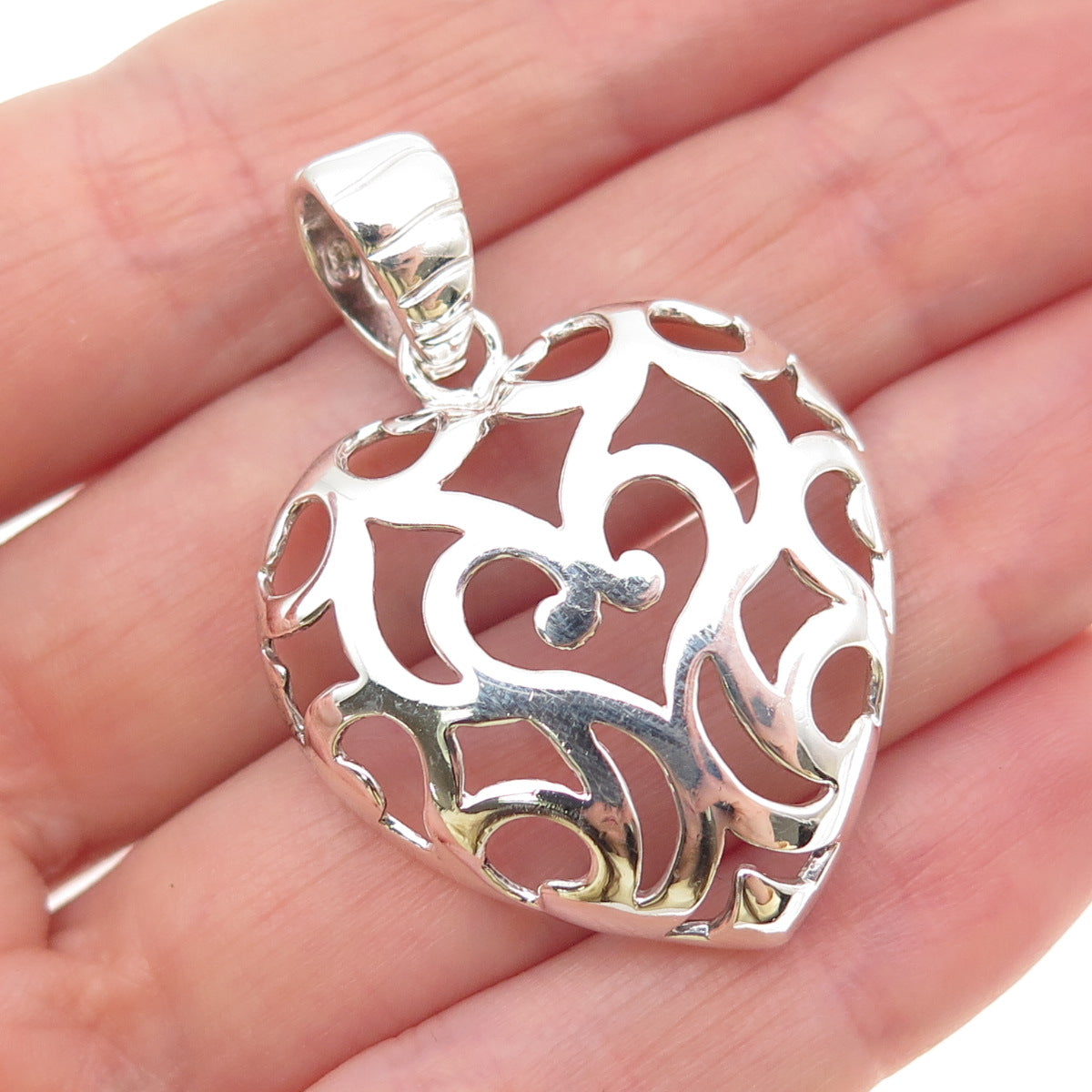 MILOR 925 Sterling Silver Vintage Italy Ornate Heart Charm Pendant