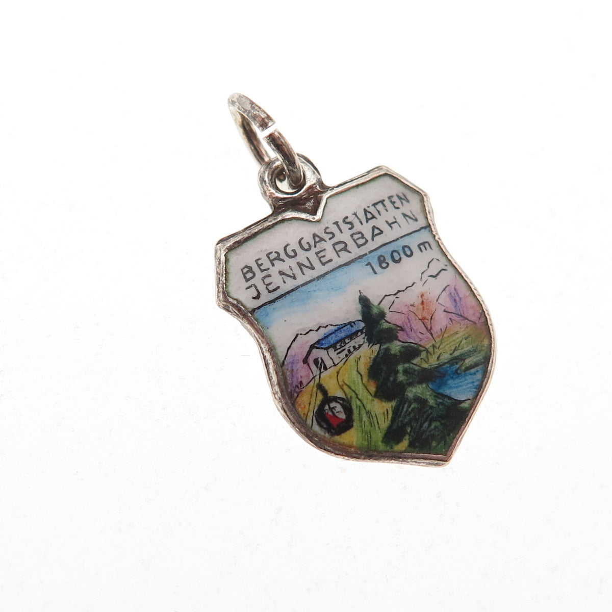 Fritz Reu & Co. 800 Silver Vintage Enamel Jennerbahn Mountain Mini Charm Pendant