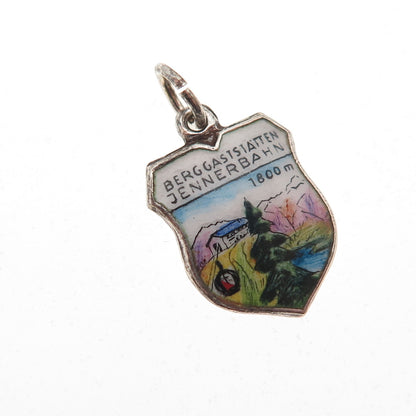 Fritz Reu & Co. 800 Silver Vintage Enamel Jennerbahn Mountain Mini Charm Pendant