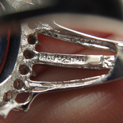 925 Sterling Silver Real Blue Sapphire & White Topaz Gemstone Ring Size 6.75