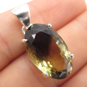 925 Sterling Silver Vintage Real Oval-Cut Phantom Quartz Pendant