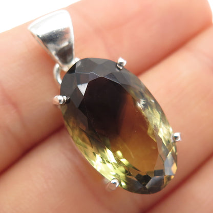 925 Sterling Silver Vintage Real Oval-Cut Phantom Quartz Pendant