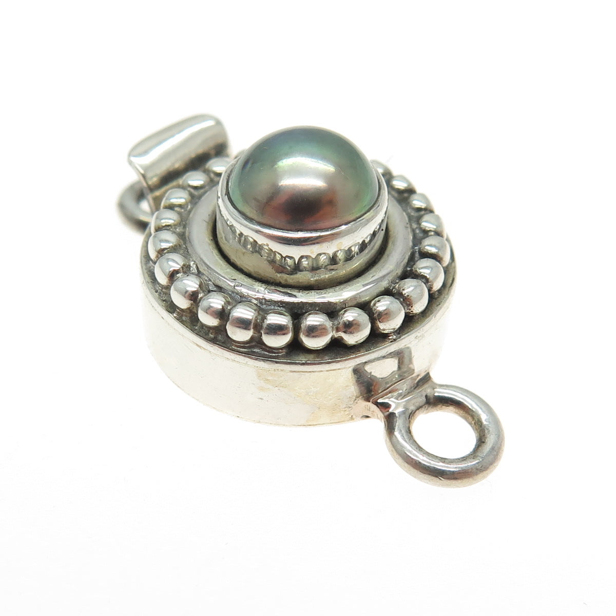 925 Sterling Silver Vintage Real Pearl Round Box Clasp for Bracelet / Necklace