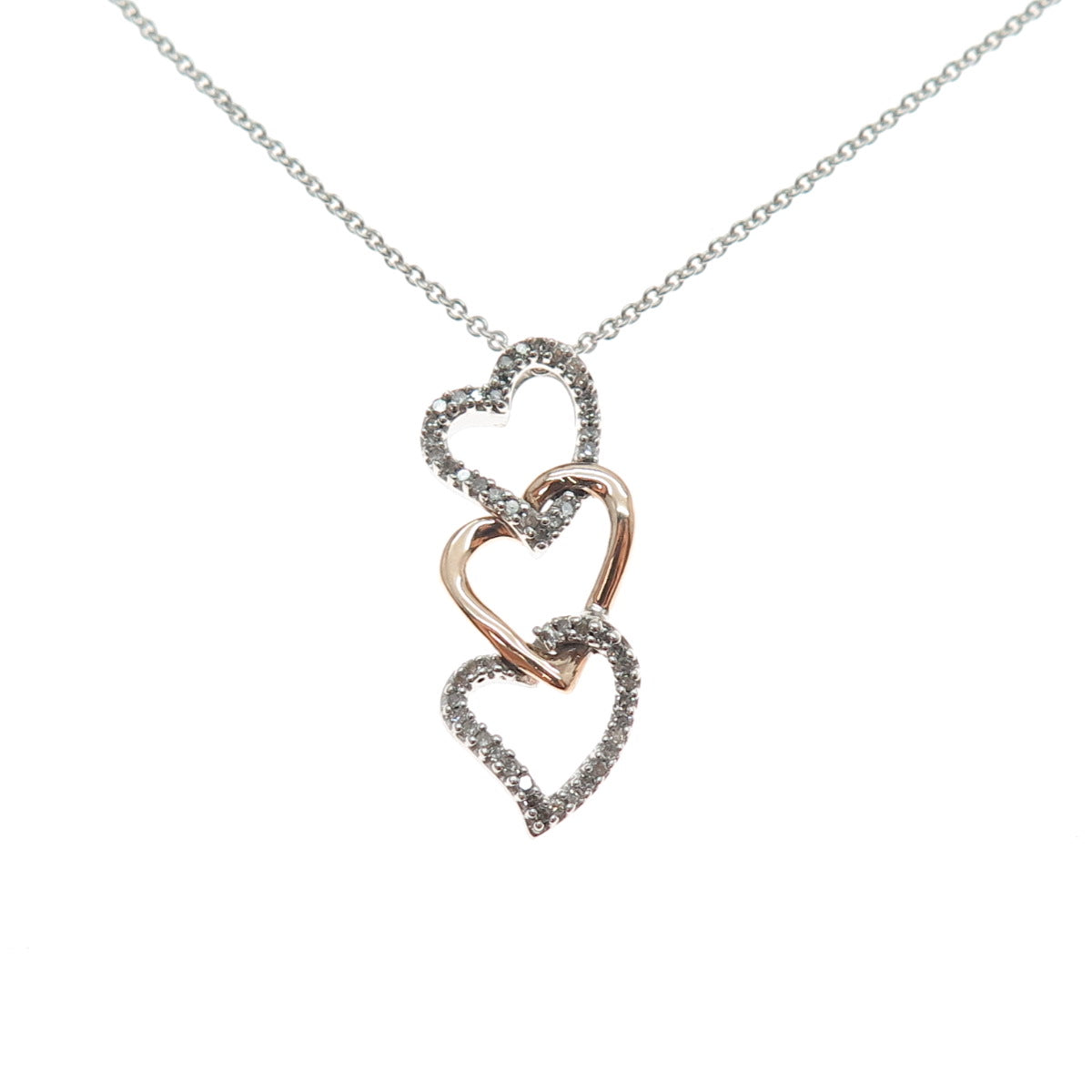 KARIZIA KA 1772 Sterling Silver 10K Gold Real Diamond Heart Chain Necklace 18"