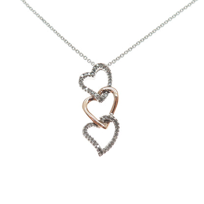 KARIZIA KA 1772 Sterling Silver 10K Gold Real Diamond Heart Chain Necklace 18"