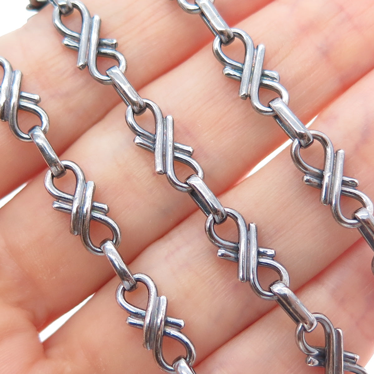 925 Sterling Silver Vintage Mexico Oxidized Infinity Chain Necklace 24"