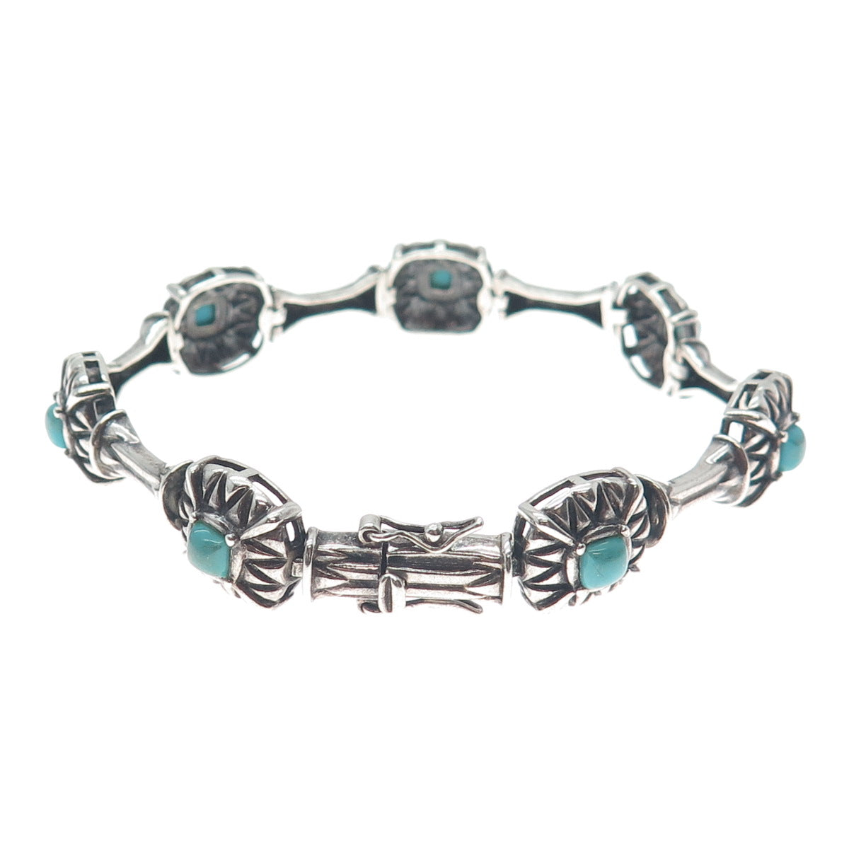 ROSS SIMONS 925 Sterling Silver Vintage Real Turquoise Station Bracelet 7.25"