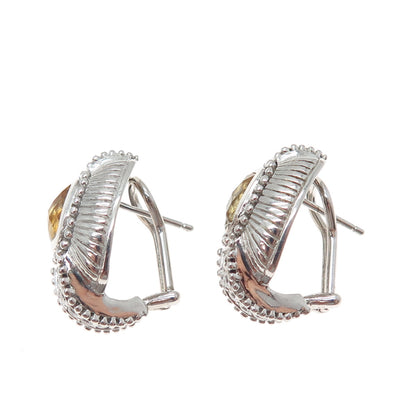 JUDITH RIPKA 925 Sterling Silver Real Citrine & C Z Omega Back Earrings