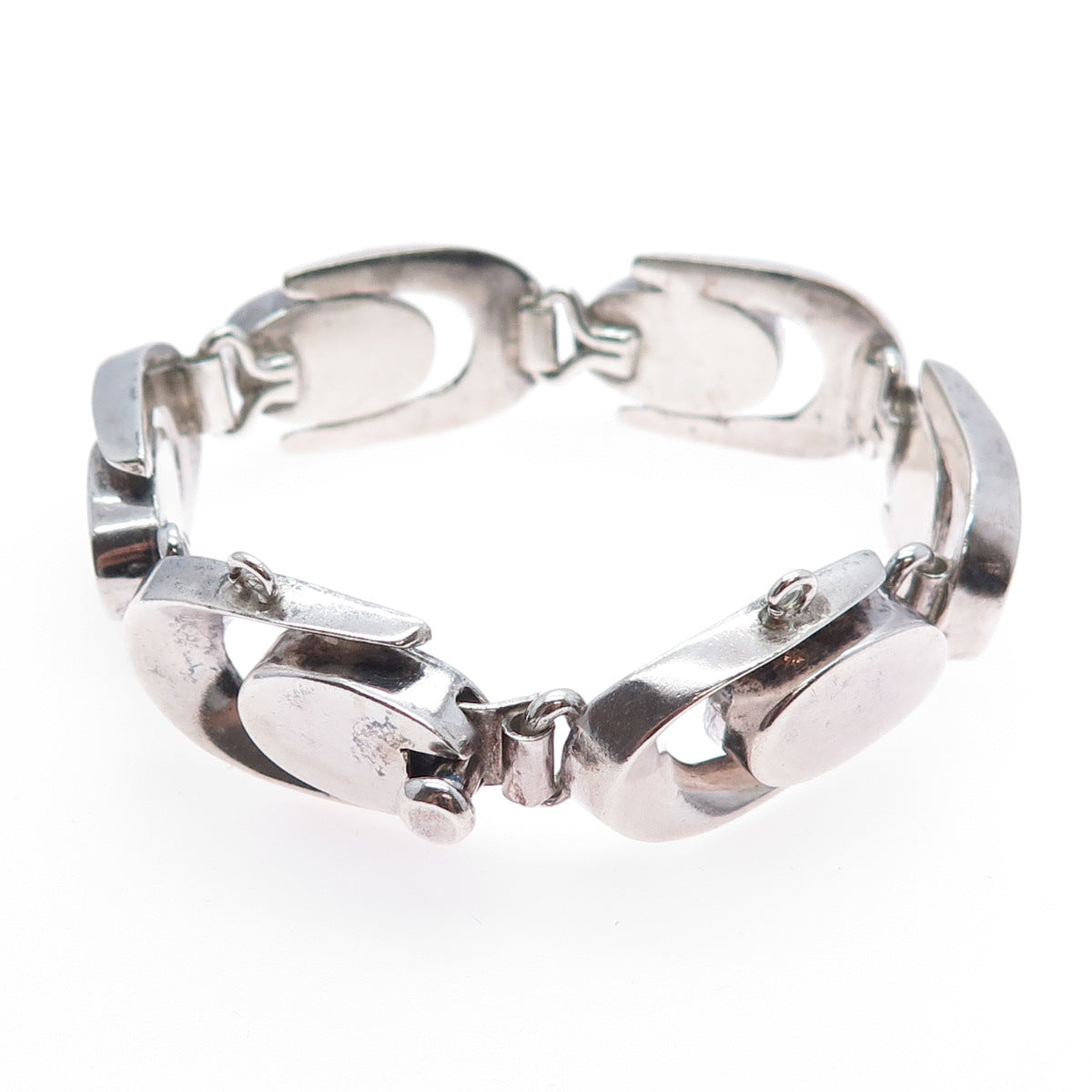 925 Sterling Silver Vintage Mexico Heavy 58.5g Modernist Oxidized Bracelet 6.75"