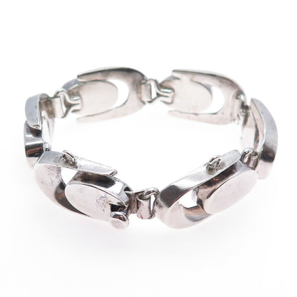 925 Sterling Silver Vintage Mexico Heavy 58.5g Modernist Oxidized Bracelet 6.75"