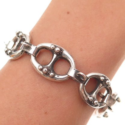 925 Sterling Silver Antique Art Deco Cannetille Anchor Link Bracelet 7.25"