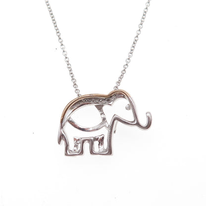 Jane Seymour 925 Sterling Silver 2-Tone Real Diamond Elephant Chain Necklace 18"