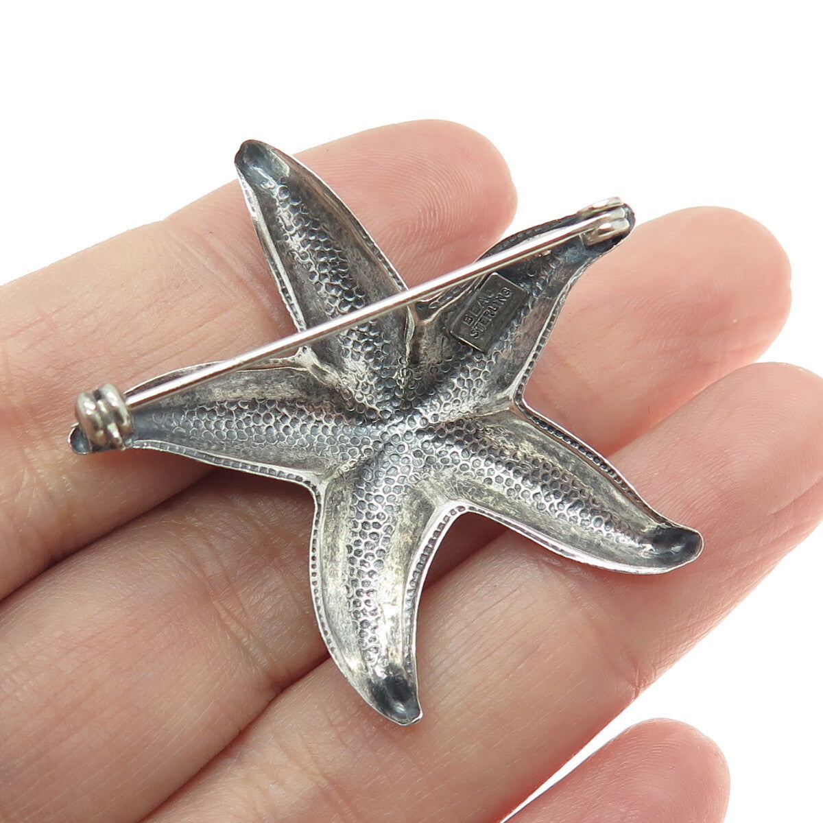 BEAU 925 Sterling Silver Antique Art Deco Starfish Oxidized Pin Brooch