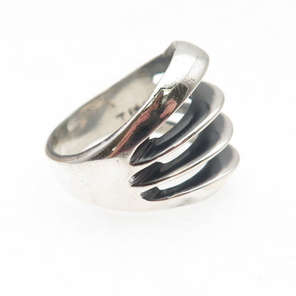 925 Sterling Silver Vintage Mexico Modernist 4-Row Oxidized Ring Size 8.75