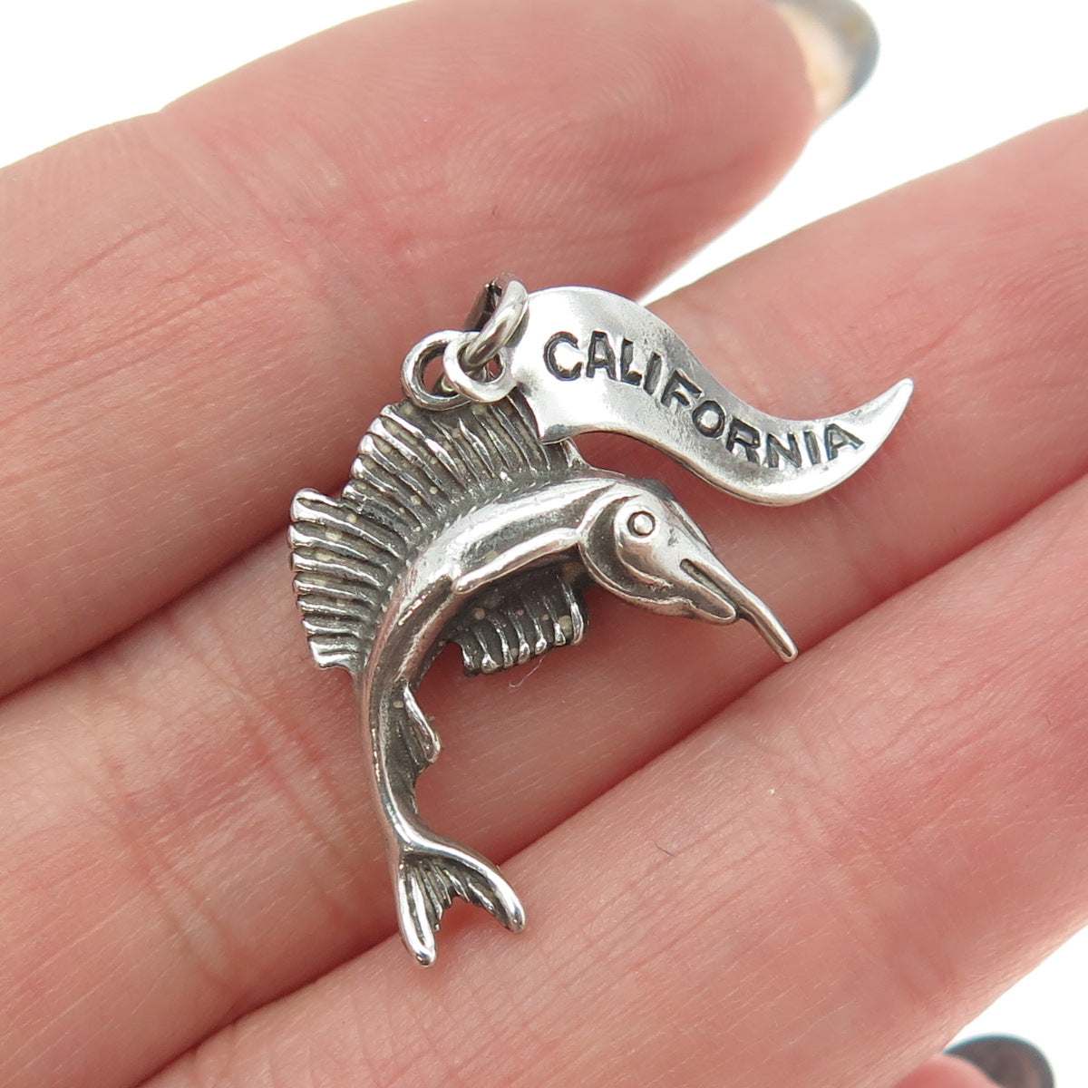 PACIFIC JEWELRY 925 Sterling Silver Vintage "California" Swordfish Charm Pendant