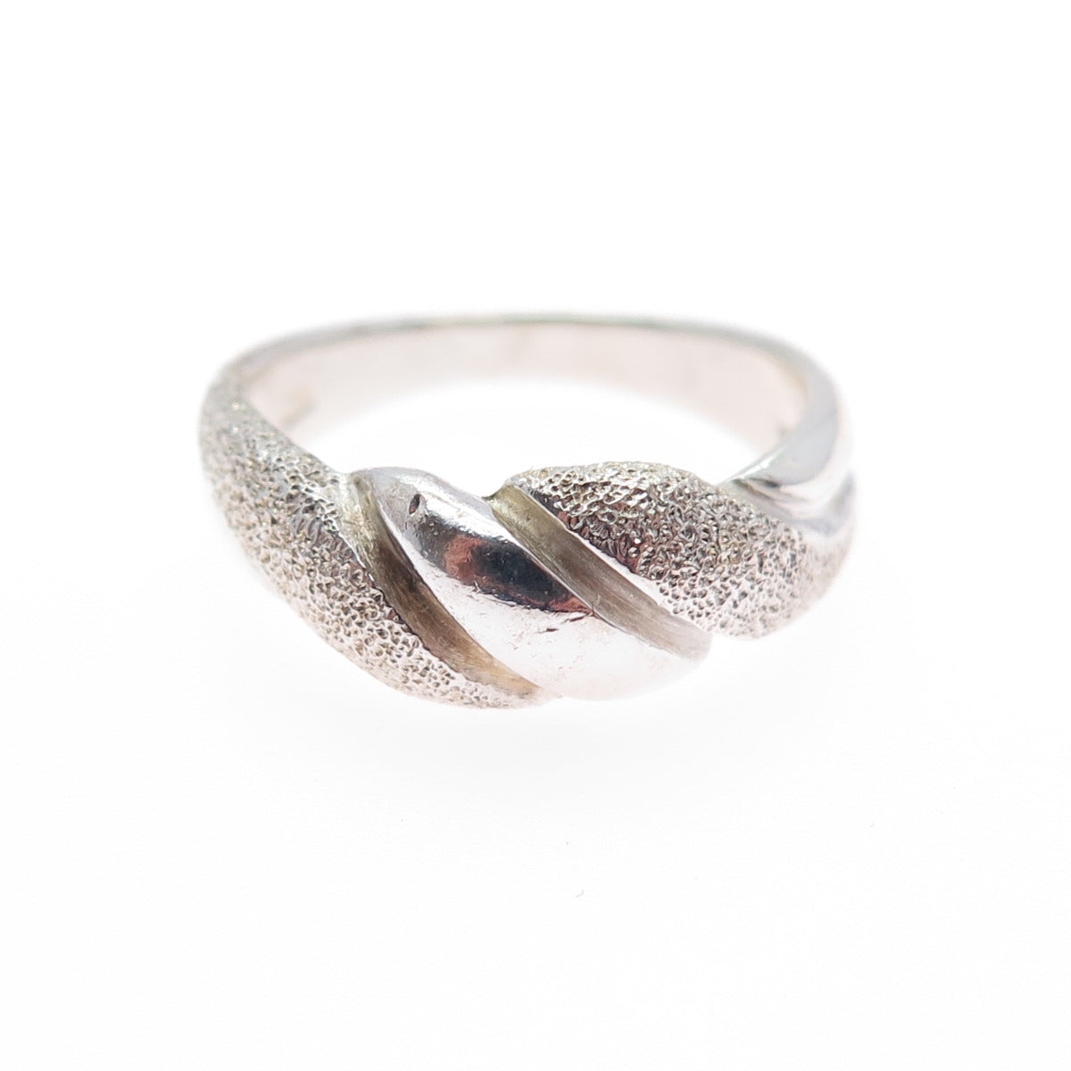 925 Sterling Silver Vintage Modernist Textured Twisted Ring Size 6