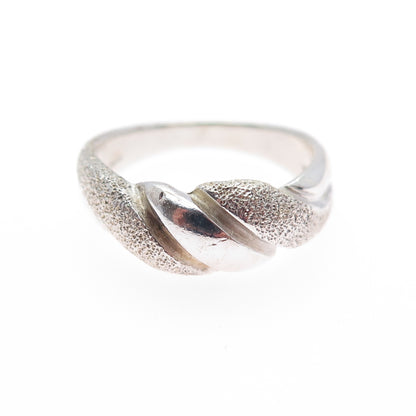 925 Sterling Silver Vintage Modernist Textured Twisted Ring Size 6