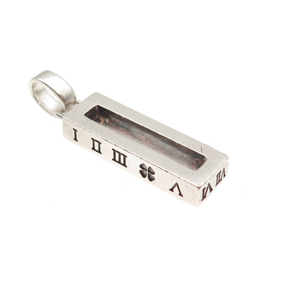 925 Sterling Silver Vintage Real Diamond Roman Numbers Clover Charm Pendant