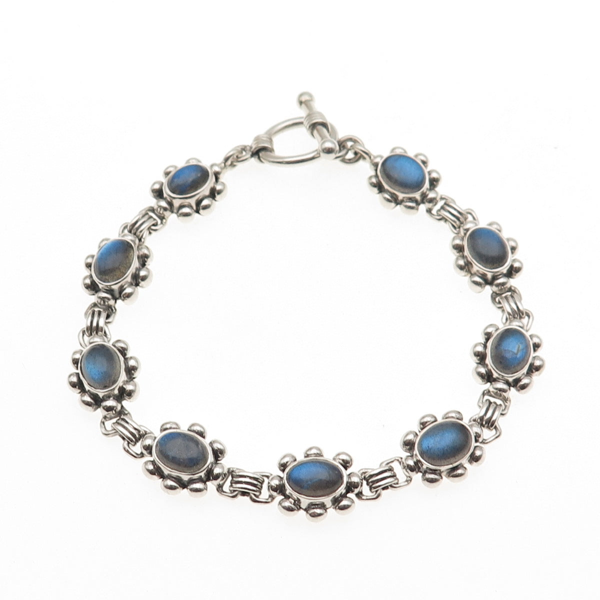 DOUG PAULUS 925 Sterling Silver Vintage Real Labradorite Beaded Bracelet 7.25"