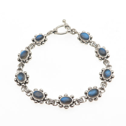 DOUG PAULUS 925 Sterling Silver Vintage Real Labradorite Beaded Bracelet 7.25"