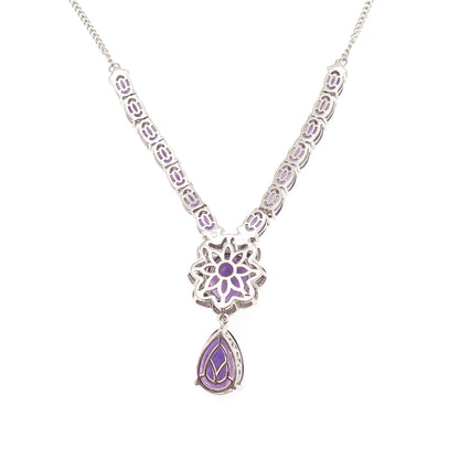 D'Joy 925 Sterling Silver Real Amethyst & Turquoise Cuban Chain Necklace 18-20"