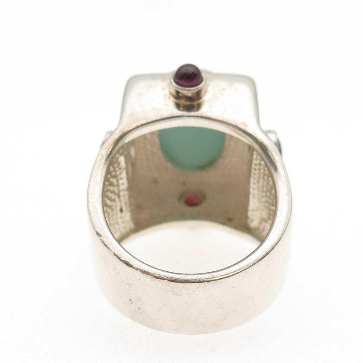 M.R.F. Resources Sterling Vintage Chalcedony & Tourmaline Modernist Ring Size 7