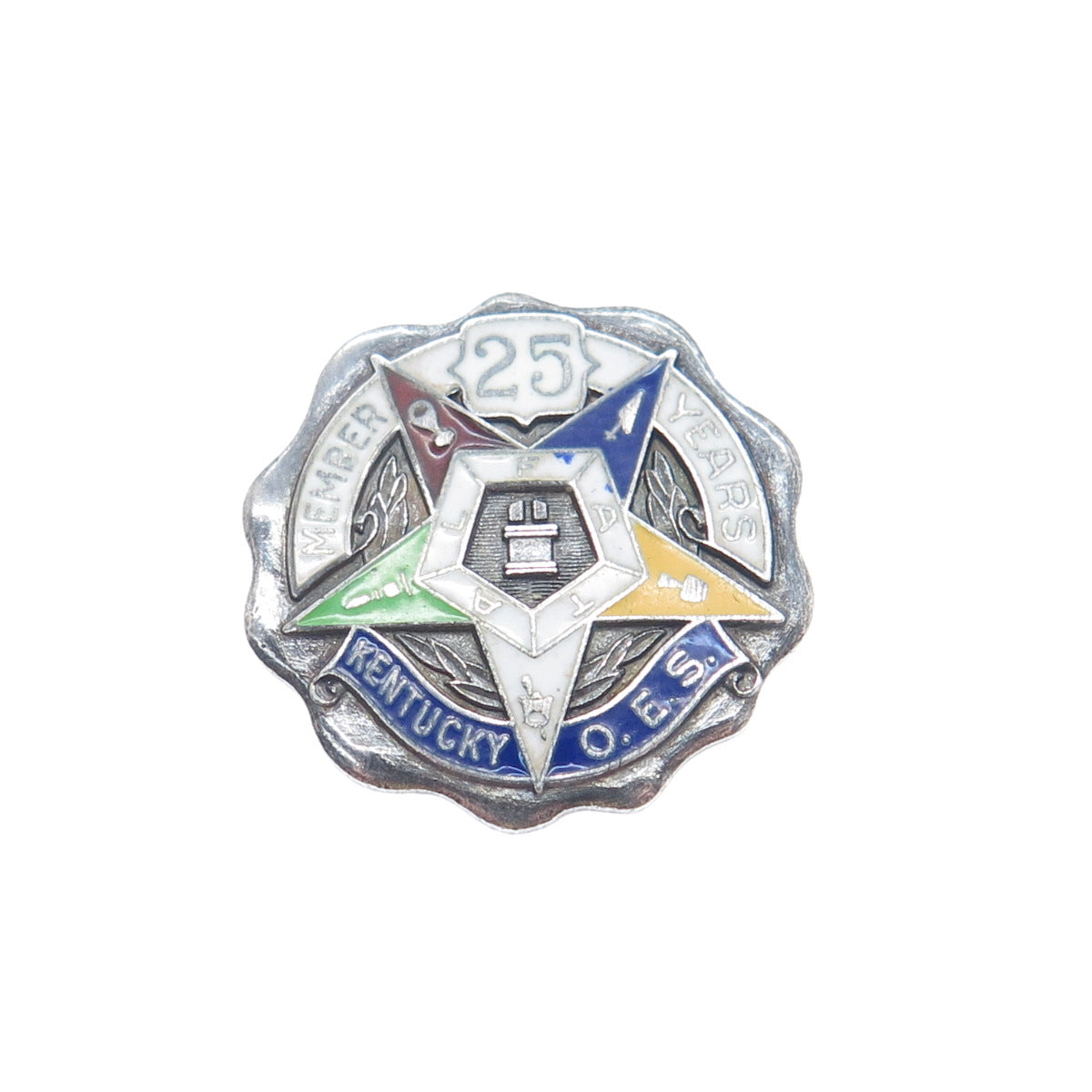 BASTIAN BROS Sterling Vintage Enamel Masonic Eastern Star Member 25 Years Brooch