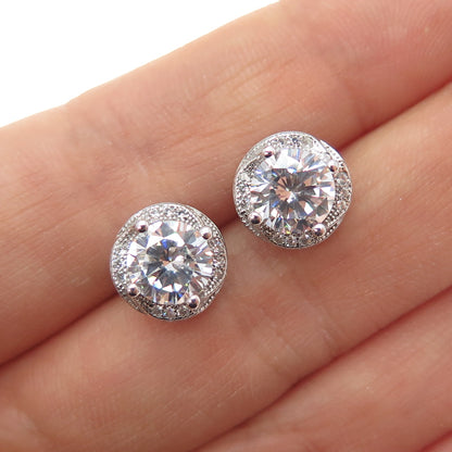 925 Sterling Silver Round-Cut C Z Stud Earrings